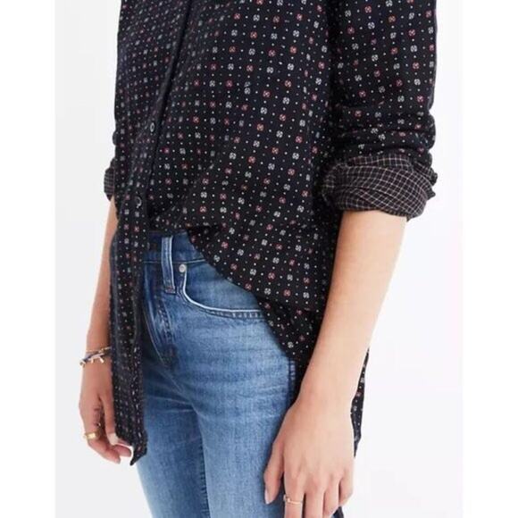 MADEWELL Black Mayfair Foulard oversized Ex-Boyfriend Shirt Floral Dot XXS Cozy - Picture 1 of 11